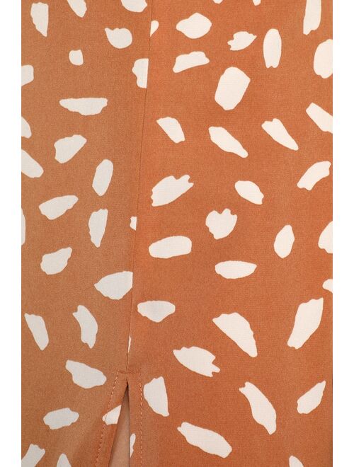Lulus Getting Glam Peach Print Slit Midi Skirt
