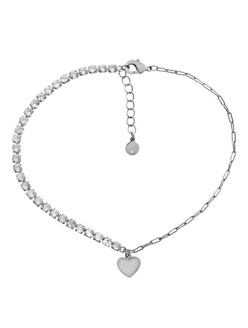 AND NOW THIS Chain Heart Charm Anklet in Silver Plate