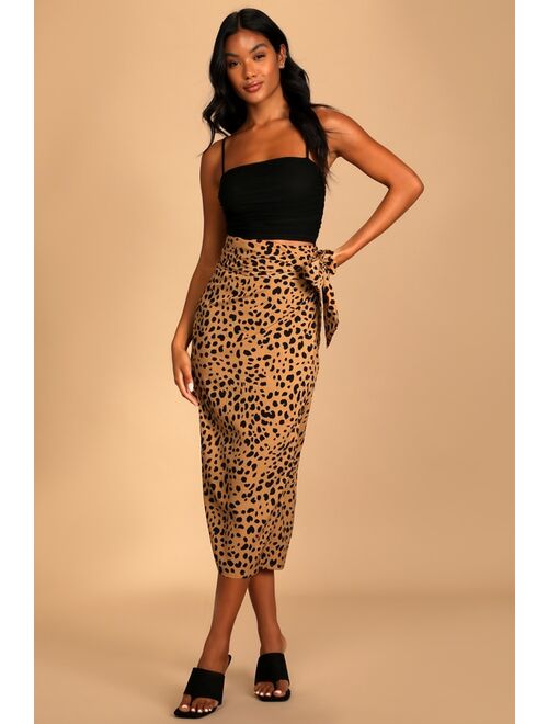 Lulus Statement-Maker Black Animal Print Wrap Midi Skirt