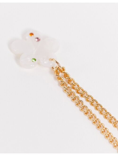 ASOS DESIGN chain bracelet with hot fix crystal flower in gold tone