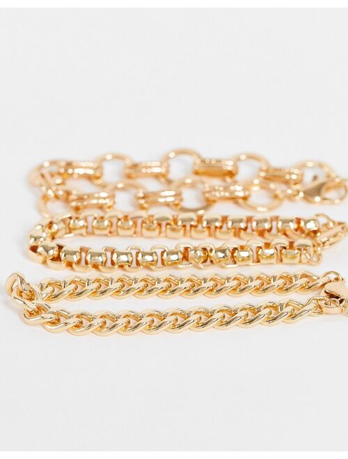 ASOS DESIGN Curve 3-pack bracelets mixed vintage style chains in gold tone