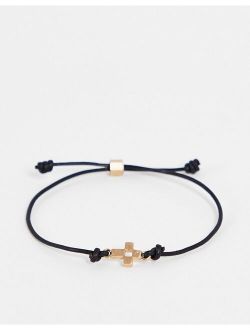 AllSaints brass cross friendship bracelet in black