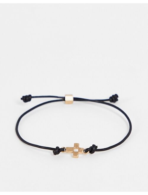 AllSaints brass cross friendship bracelet in black