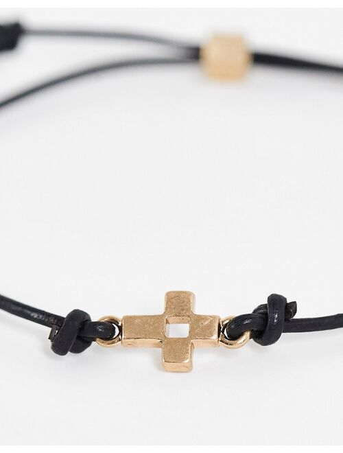 AllSaints brass cross friendship bracelet in black