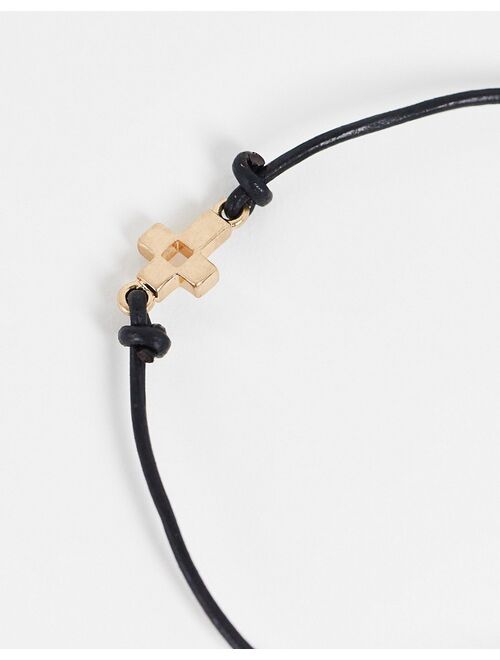 AllSaints brass cross friendship bracelet in black