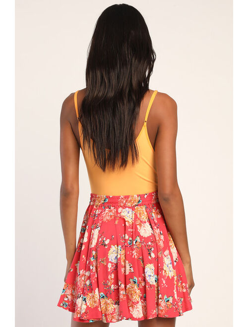 O'Neill Lopez Red Floral Print Mini Skirt