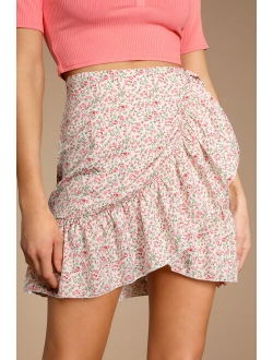 Flourishing Dreams Mint Green Floral Print Wrap Mini Skirt