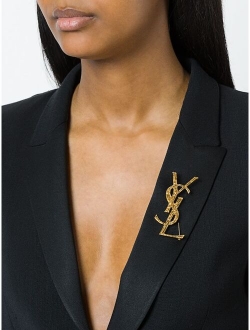 Saint Laurent monogram crocodile-effectt brooch