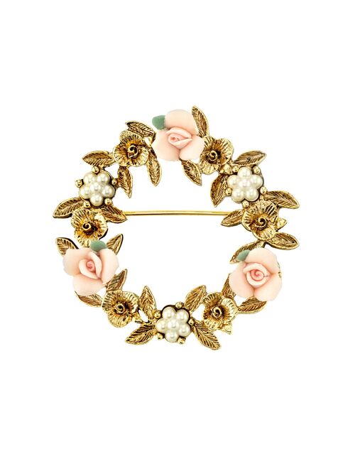 1928 Jewelry 1928 Porcelain Rose Wreath Pin