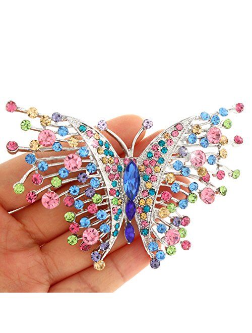 EVER FAITH Swallowtail Butterfly Brooch Multicolor Austrian Crystal Silver-Tone