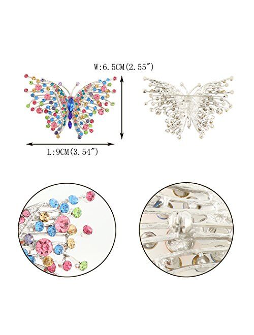 EVER FAITH Swallowtail Butterfly Brooch Multicolor Austrian Crystal Silver-Tone