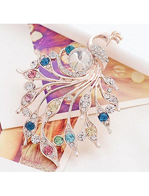 Comelyjewel Brooch Pin Women's Peacock Color Rhinestones Breastpin for Wedding/Banquet/Bouquet