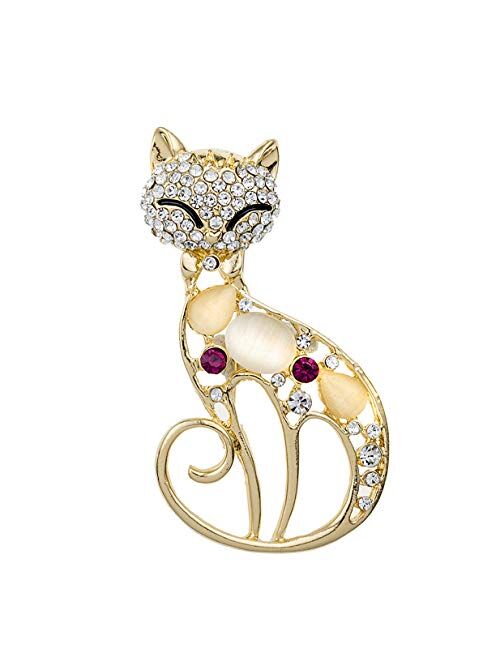 LALANG Women Vintage Black Crystal Cute Cat Brooch Pins Clothing Bag Accessories