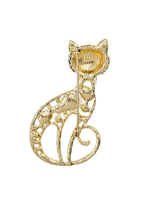 LALANG Women Vintage Black Crystal Cute Cat Brooch Pins Clothing Bag Accessories