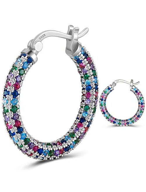 925 Sterling Silver Post Hoop Earrings for Women Gilrs Multcolors Cubic Zirconia 14K Gold Plated Chunky Silver Gold Hoop Earrings weinuo Jewelry