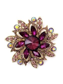 LAXPICOL Vintage Women's Austrian Crystal Elegant Flower Brooch Wedding Broach Pin