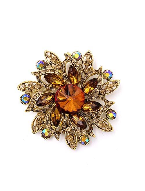 LAXPICOL Vintage Women's Austrian Crystal Elegant Flower Brooch Wedding Broach Pin