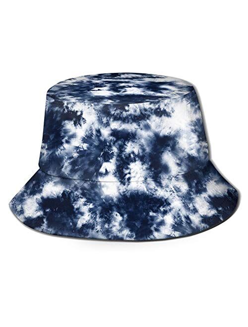 Shuwekk Watercolor Dark Tie Dye Bucket Hat for Men Women,Trendy Packable Summer Travel Watercolor Dark Tie Dye Beach Sun Hat Fisherman Caps Navy/White