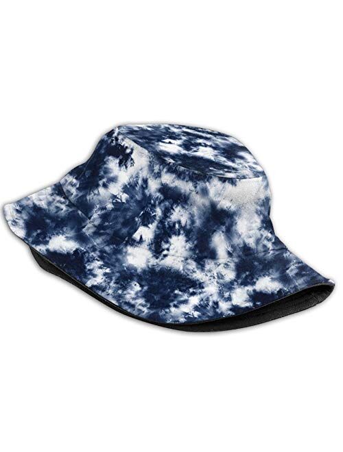 Shuwekk Watercolor Dark Tie Dye Bucket Hat for Men Women,Trendy Packable Summer Travel Watercolor Dark Tie Dye Beach Sun Hat Fisherman Caps Navy/White