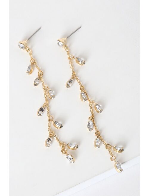 Lulus Walk The Vine Gold Rhinestone Drop Earrings