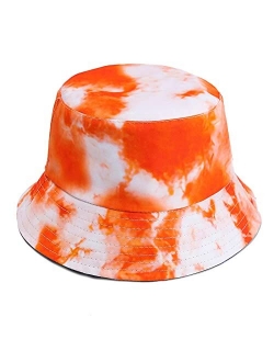 Juejuezi Unisex Bucket Hat Tie Dye Print Mens Womens Windproof Sun Hats Summer Foldable Fisherman Caps