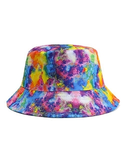 Juejuezi Unisex Bucket Hat Tie Dye Print Mens Womens Windproof Sun Hats Summer Foldable Fisherman Caps