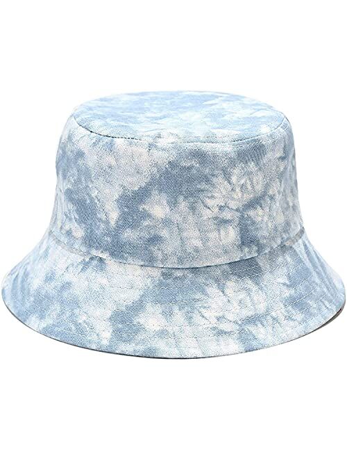 Bearun Tie Dye Bucket Hat Reversible Cotton Multicolored Fisherman Cap Packable Sun Hat