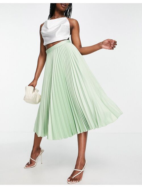 Closet London plisse pleated midi skirt in sage