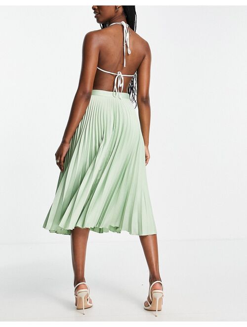 Closet London plisse pleated midi skirt in sage