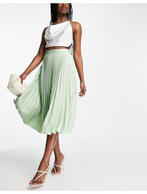 Closet London plisse pleated midi skirt in sage