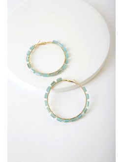 Especially Lovely Light Blue Beaded Hoop Earrings