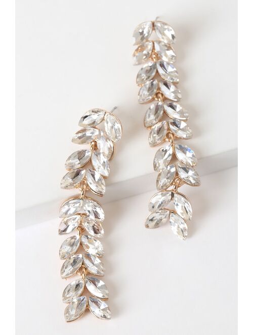 Lulus Luxe Glamour Gold and Rhinestone Drop Earrings