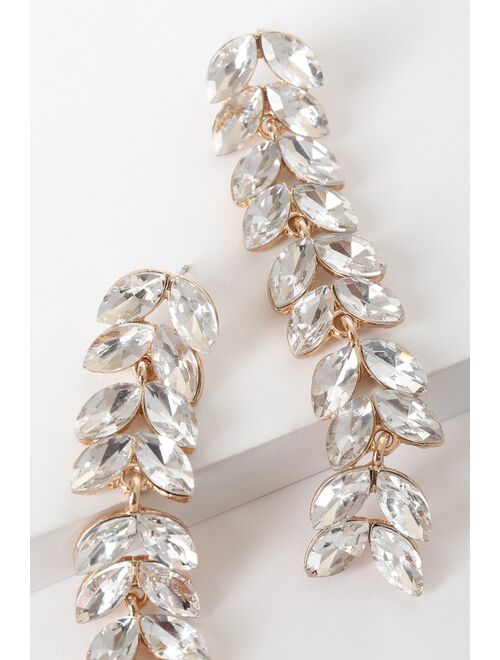 Lulus Luxe Glamour Gold and Rhinestone Drop Earrings