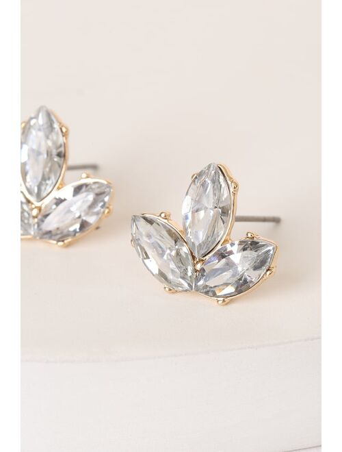 Lulus What We Needed Gold Rhinestone Earrings