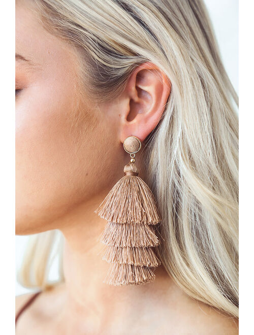 Lulus Chic Factor Taupe Tassel Earrings