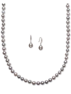 Macy's Cultured Freshwater Pearl Necklace (7-7 1/2mm) and Drop Earrings (7x9mm) Set in Sterling Silver