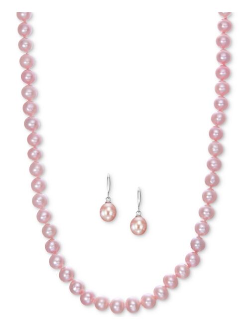 Macy's Cultured Freshwater Pearl Necklace (7-7 1/2mm) and Drop Earrings (7x9mm) Set in Sterling Silver