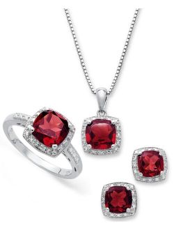 Macy's Sterling Silver Jewelry Set, Garnet (4-3/4 ct. t.w.) and Diamond Accent Necklace, Earrings and Ring Set