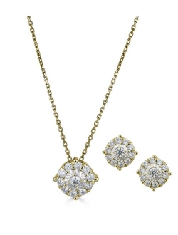 Macy's 2-Pc. Diamond (1/2 ct. t.w.) Halo Pendant Necklace & Matching Stud Earring Set in 14k Gold