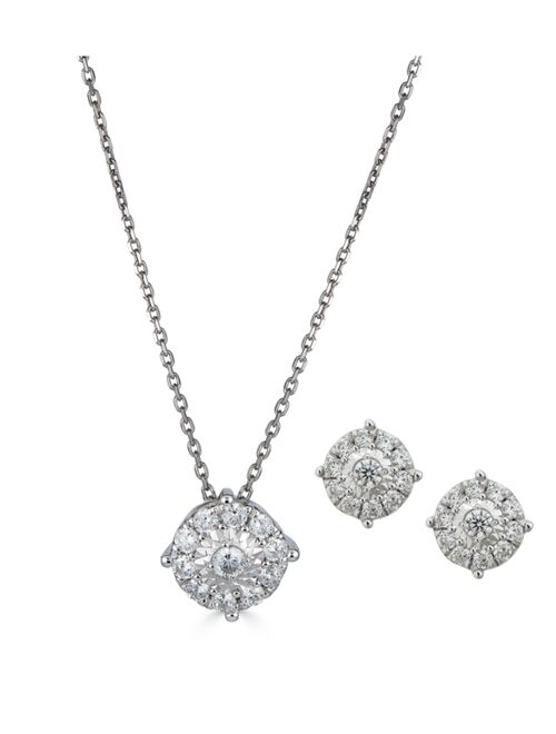 Macy's 2-Pc. Diamond (1/2 ct. t.w.) Halo Pendant Necklace & Matching Stud Earring Set in 14k Gold