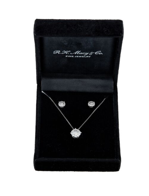 Macy's 2-Pc. Diamond (1/2 ct. t.w.) Halo Pendant Necklace & Matching Stud Earring Set in 14k Gold