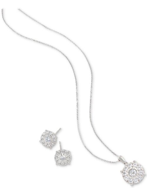 Macy's 2-Pc. Diamond (1/2 ct. t.w.) Halo Pendant Necklace & Matching Stud Earring Set in 14k Gold