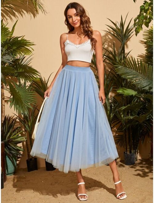 SHEIN High Waist Mesh Flare Skirt