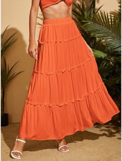 High Waist Frilled Layered Hem Skirt