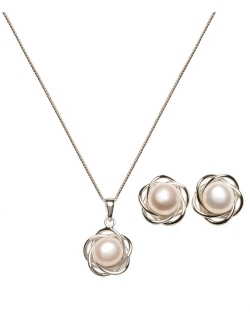 Macy's 2-Pc. Set Cultured Freshwater Pearl (7mm) Flower Pendant Necklace & Matching Stud Earrings in 18k Gold-Plated Sterling Silver or Sterling Silver