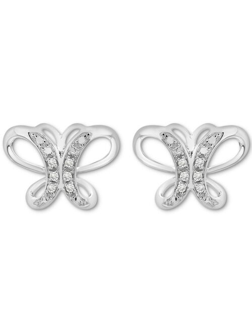 Macy's 2-Pc. Set Diamond Butterfly Pendant Necklace & Matching Stud Earrings (1/6 ct. t.w.) in Sterling Silver