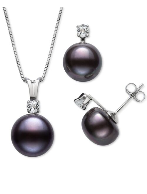 Macy's 2-Pc. Set White Cultured Freshwater Pearl (9-10mm) & White Topaz Accent Pendant Necklace & Matching Stud Earrings in Sterling Silver (Also in Pink and Dyed Black C