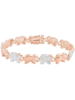 MACY'S Diamond Accent Elephant Link Bracelet in Silver Plate, Rose Gold or Gold Plate