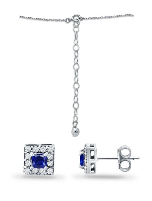 Giani Bernini Simulated Blue Sapphire and Cubic Zirconia Halo Square Pendant and Earring Set, 3 Piece