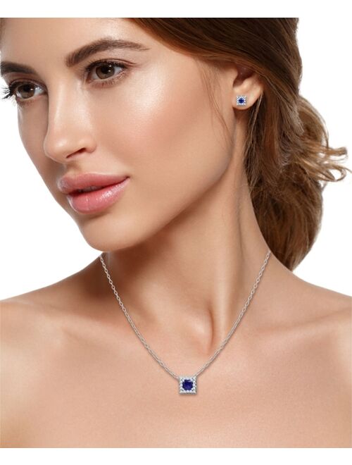 Giani Bernini Simulated Blue Sapphire and Cubic Zirconia Halo Square Pendant and Earring Set, 3 Piece